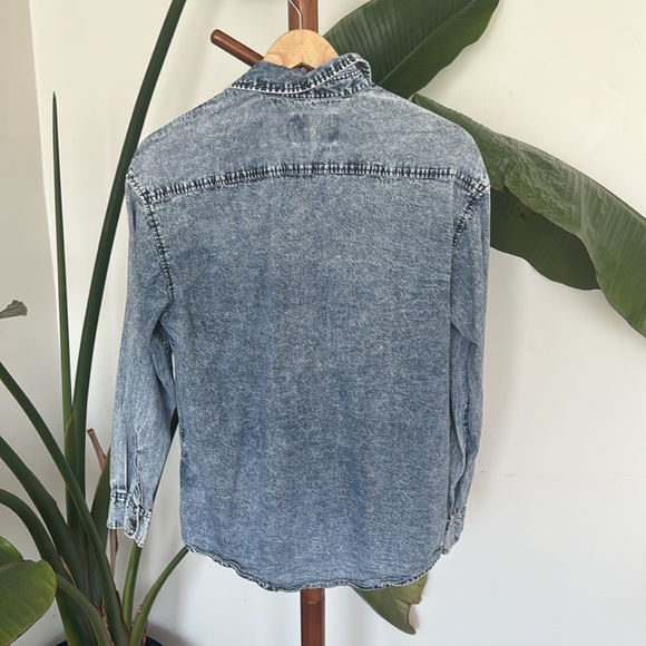 Retro Style Distressed Denim Dress Shirt - Picture 2 of 3